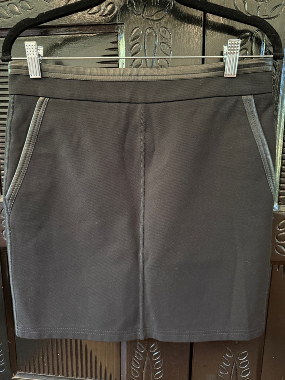 Gucci Black Pencil Skirt with Leather Trim